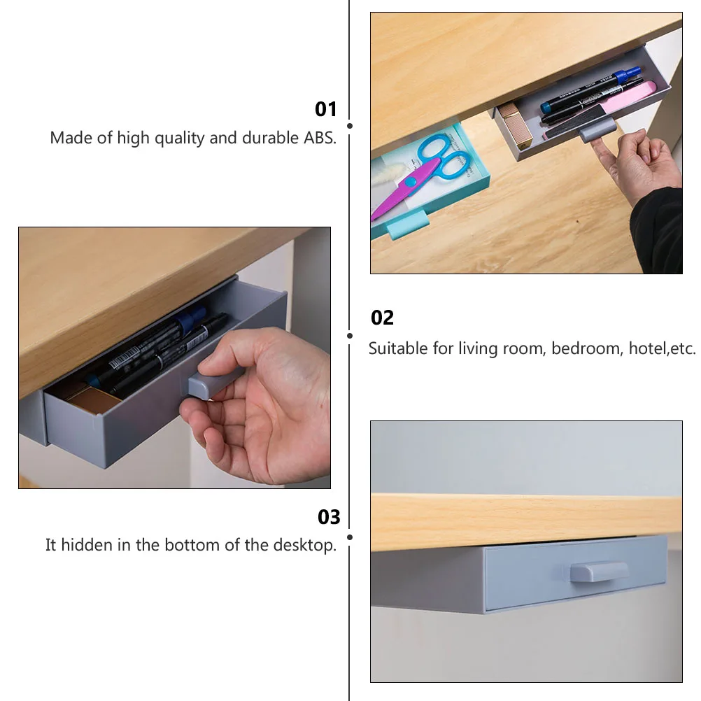 

2 Pcs Desk Bottom Storage Box High Capacity Hidden ganizer ABS Holder Pen Eraser Adapter Headphone