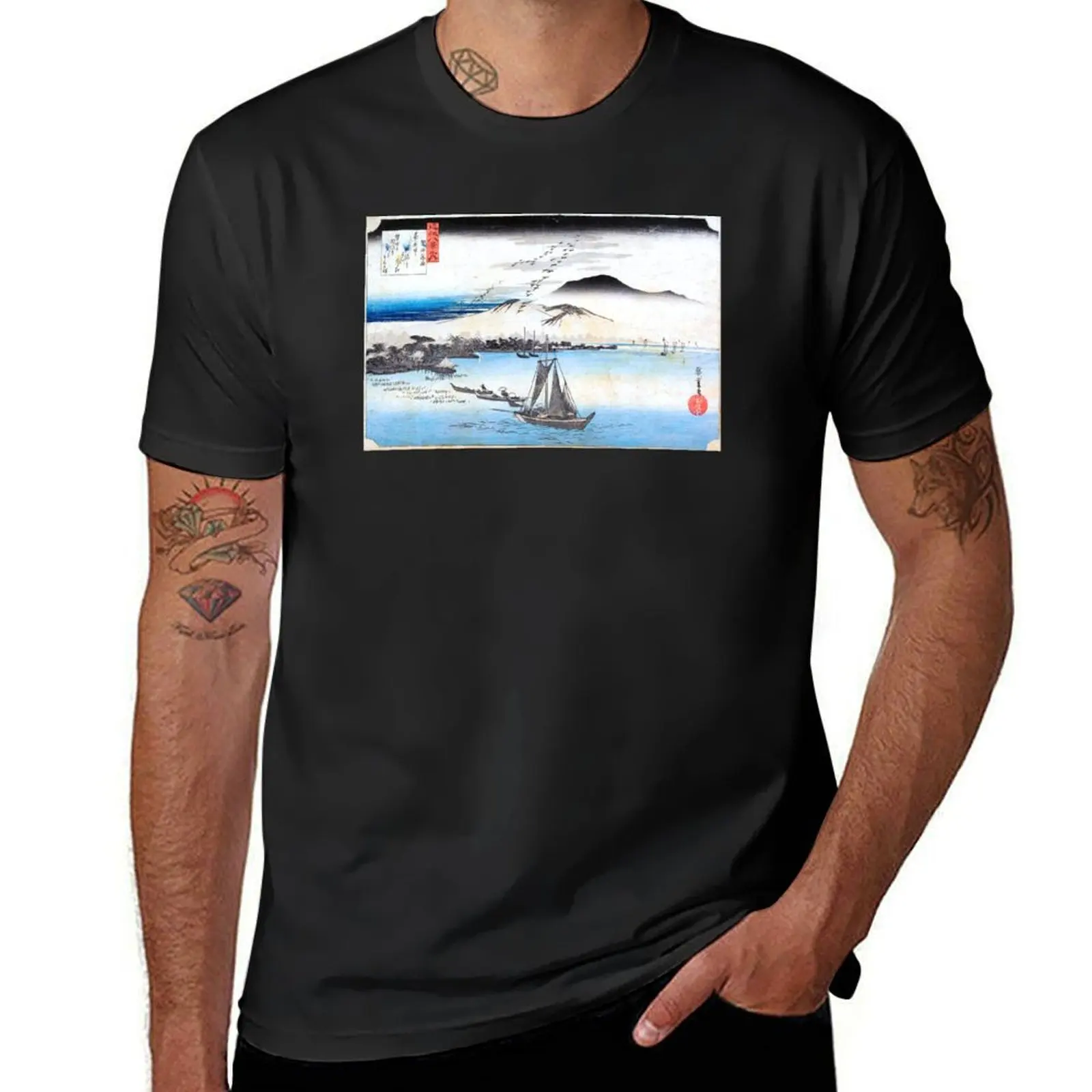 Utagawa Hiroshige Descending Geese at Katada T-Shirt plus size tops boys whites mens clothes