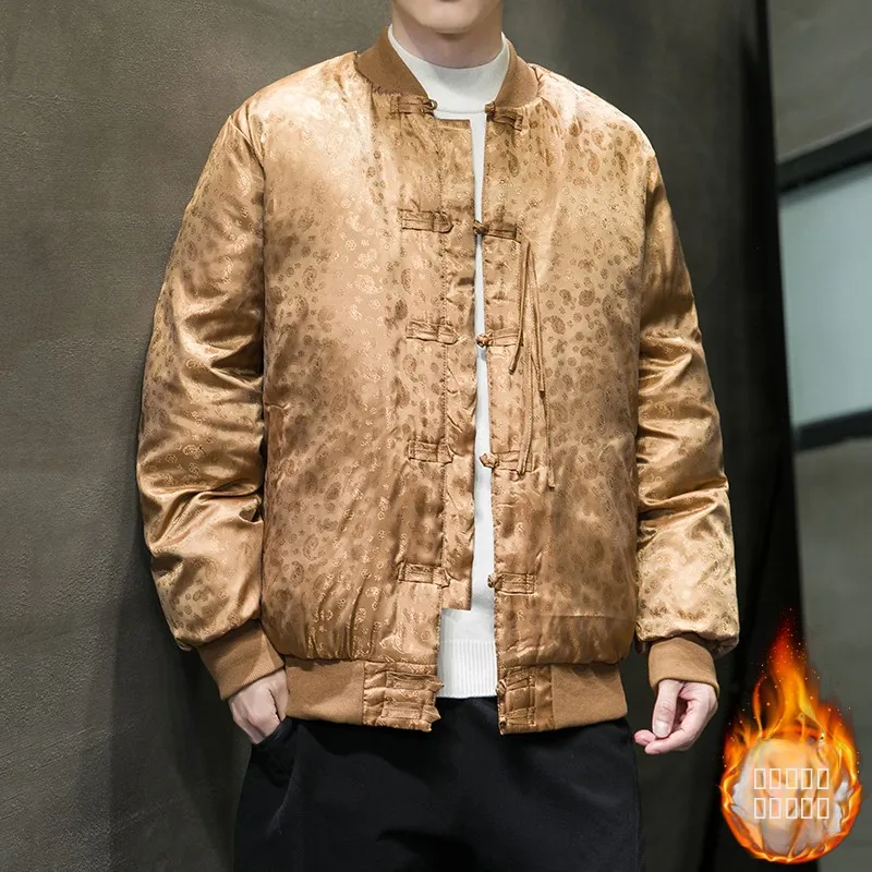 

Новая китайская утепленная зимняя мужская куртка-бомбер из хлопка с пуховым наполнителем, в стиле ретро, на пуговицах, для молодежи, повседневная одежда