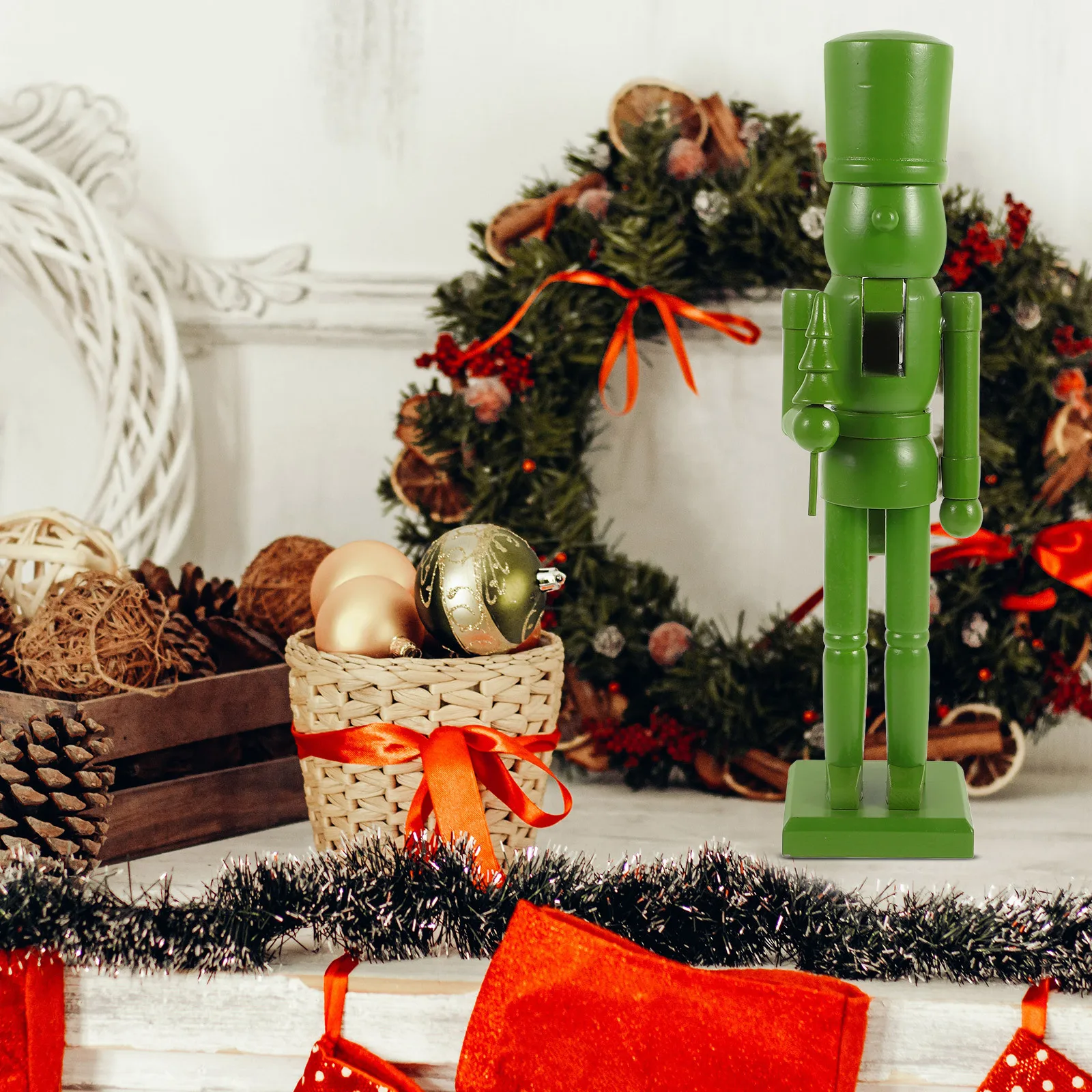 

Wooden Nutcracker Christmas Solid Color Xmas Tabletop Cabinet Display Classic Holiday Decoration Nutcracker Craft Ornament