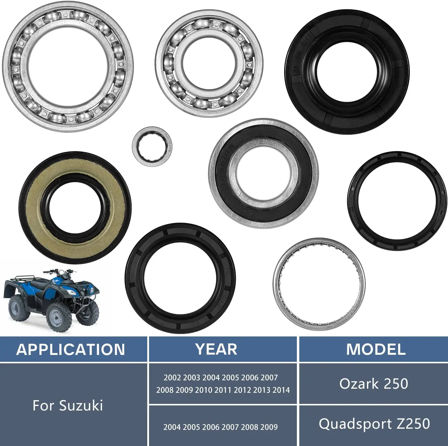 TML Motorcycle Rear Differential Bearing and Seal Kit for Suzuki Ozark 250 LTF250,Suzuki Quadsport Z250 LT-Z250 2X4 2WD