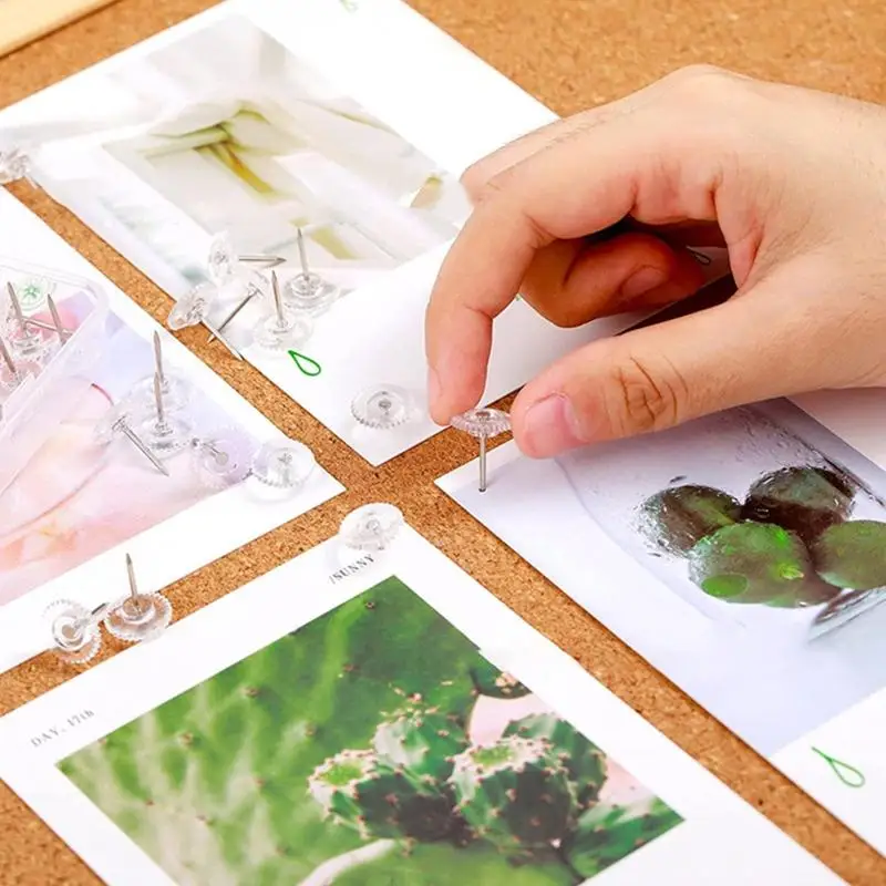 W89C 100pcs Pushpins trang trí đặt hộp nhỏ Clear Clear Clear Set Hộp được niêm phong cho lý tưởng cho người lớn hiển thị áp ảnh