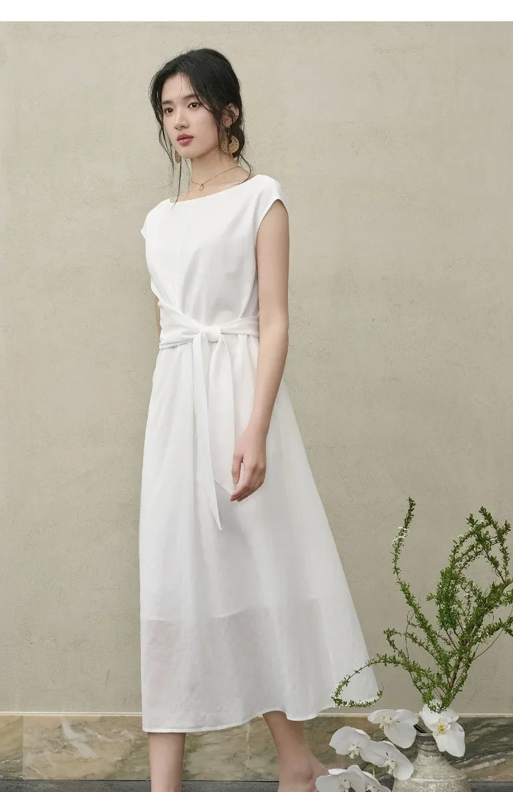 SENTUBILA Damen Weißes Freizeitkleid im A-Linien-Schnitt 2026 Neues Elegantes Bürokleid mit U-Ausschnitt, Taillenband und Raglan-Kurzärmeln 162LI6088 – Detail 24