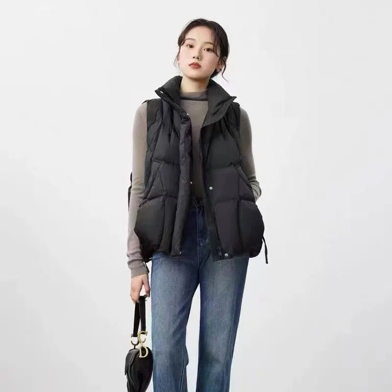 韓国ファッショナブルなダウンベスト女性のチョッキアウター 2025 秋冬新軽量ホワイトダックダウン暖かい女性ベスト H576