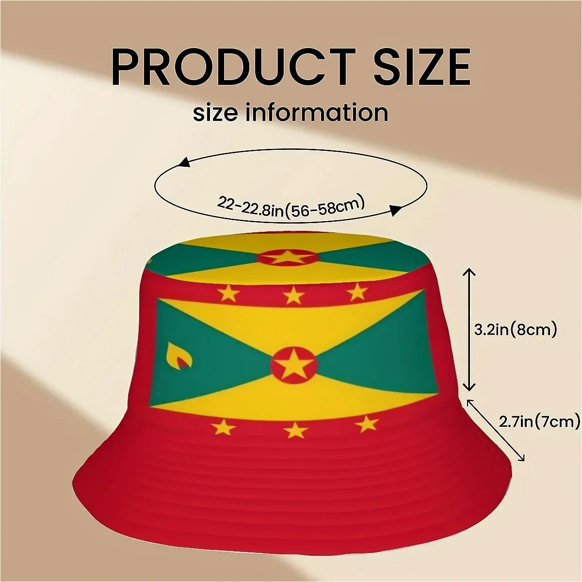 Customization () 1pc Grenada Flag Unisex Outdoor Street Bucket Hat One-piece Full Print Casual Fashion Bucket Hat, Suitable For