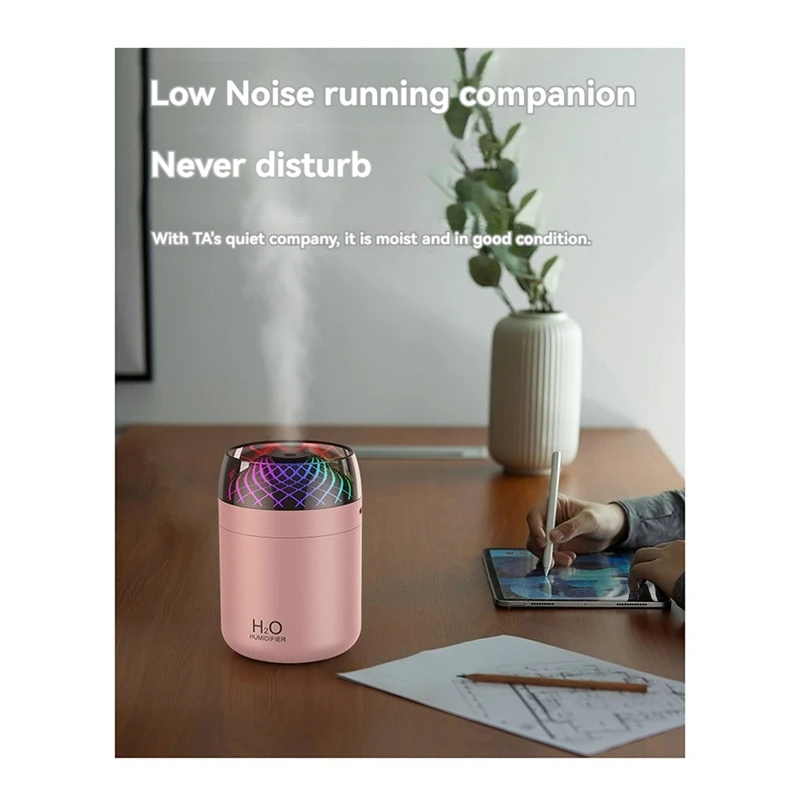 ถ้วยแก้ว Humidifier สีสันสดใสตกแต่งโต๊ะข้างเตียง Night Light USB ขนาดใหญ่ Mist Humidifier