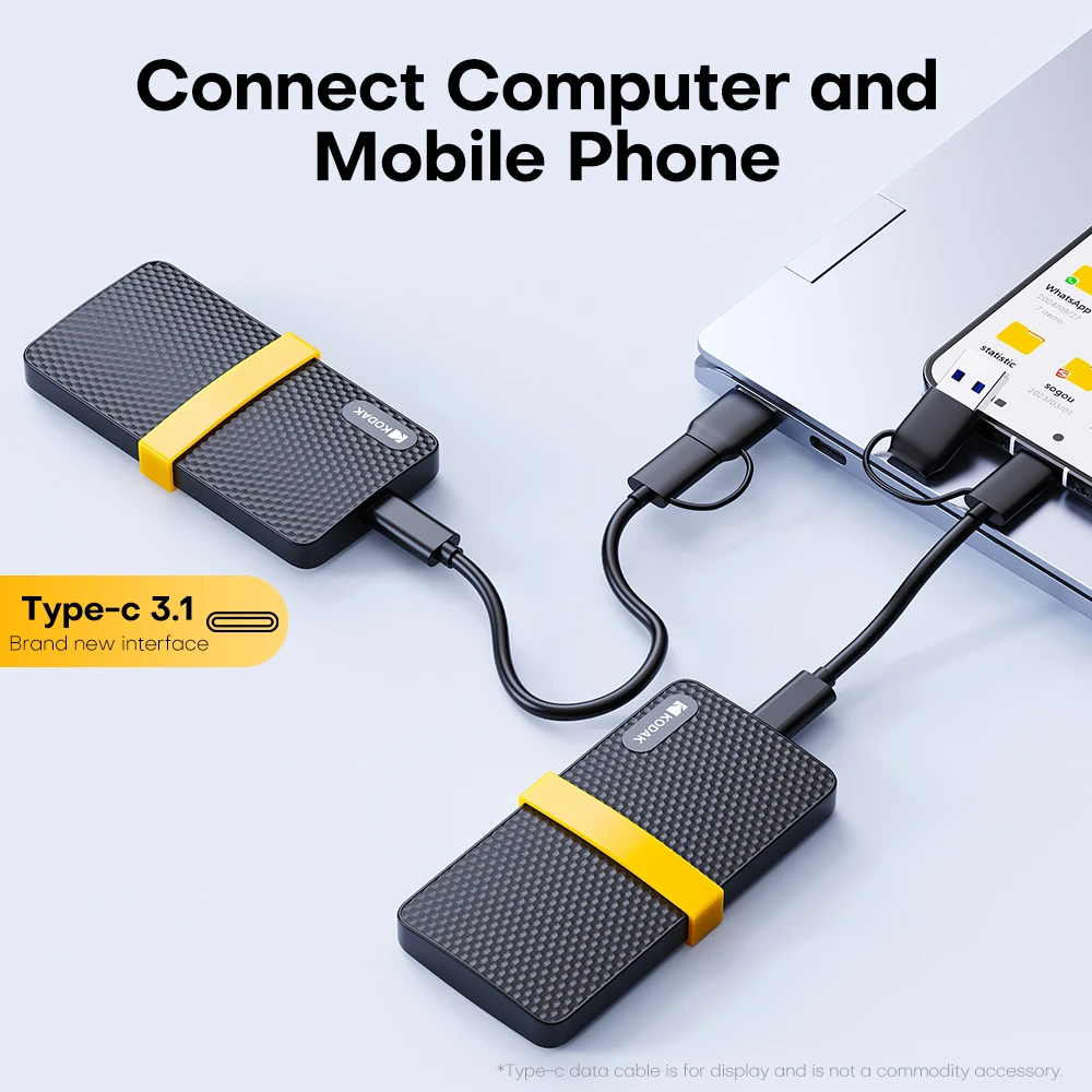 Kodak X200 Tragbare SSD 1 TB externe SSD für Laptop, MacBook, PC, 450 MB/s, HDR, Aufnahme und Aufbewahrung, tragbarer Solid-State
