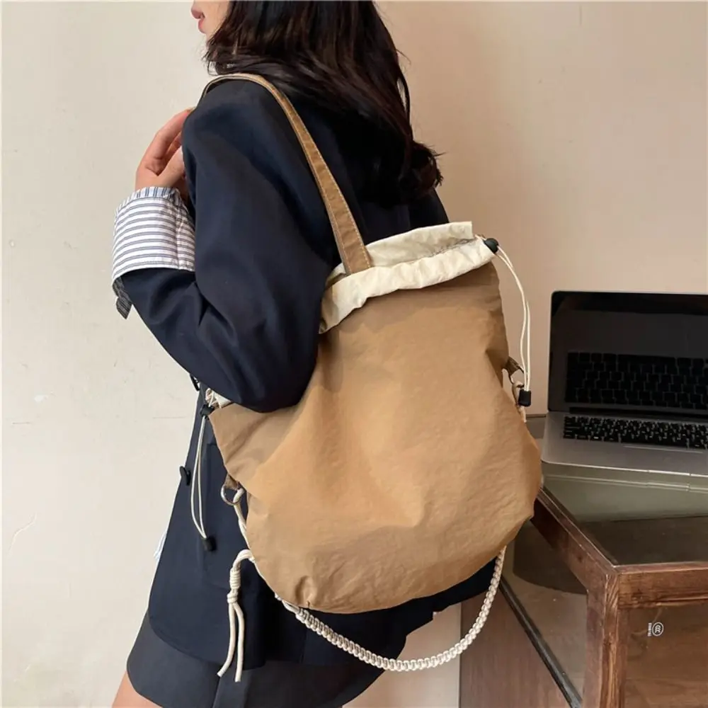 

Korean Style Drawstring Tote Bag Nylon Waterproof Large Capacity Tote Bag Casual Lightweight Women Shoulder Bag Ladies/Girls