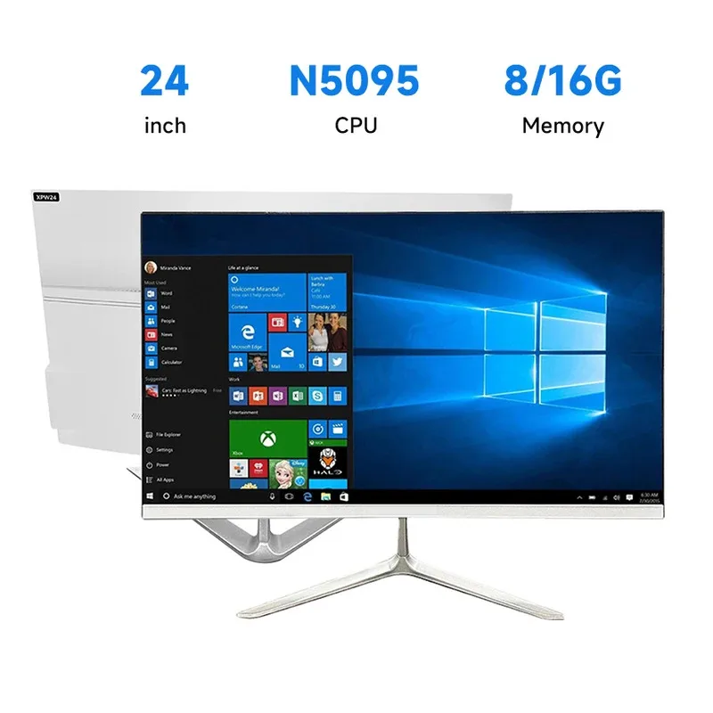 24 inch 1K all-in-one computer (Core 5095, RAM 8/16GB, SSD 128/256/512/1024GB, Windows 11 Pro), white, English keyboard