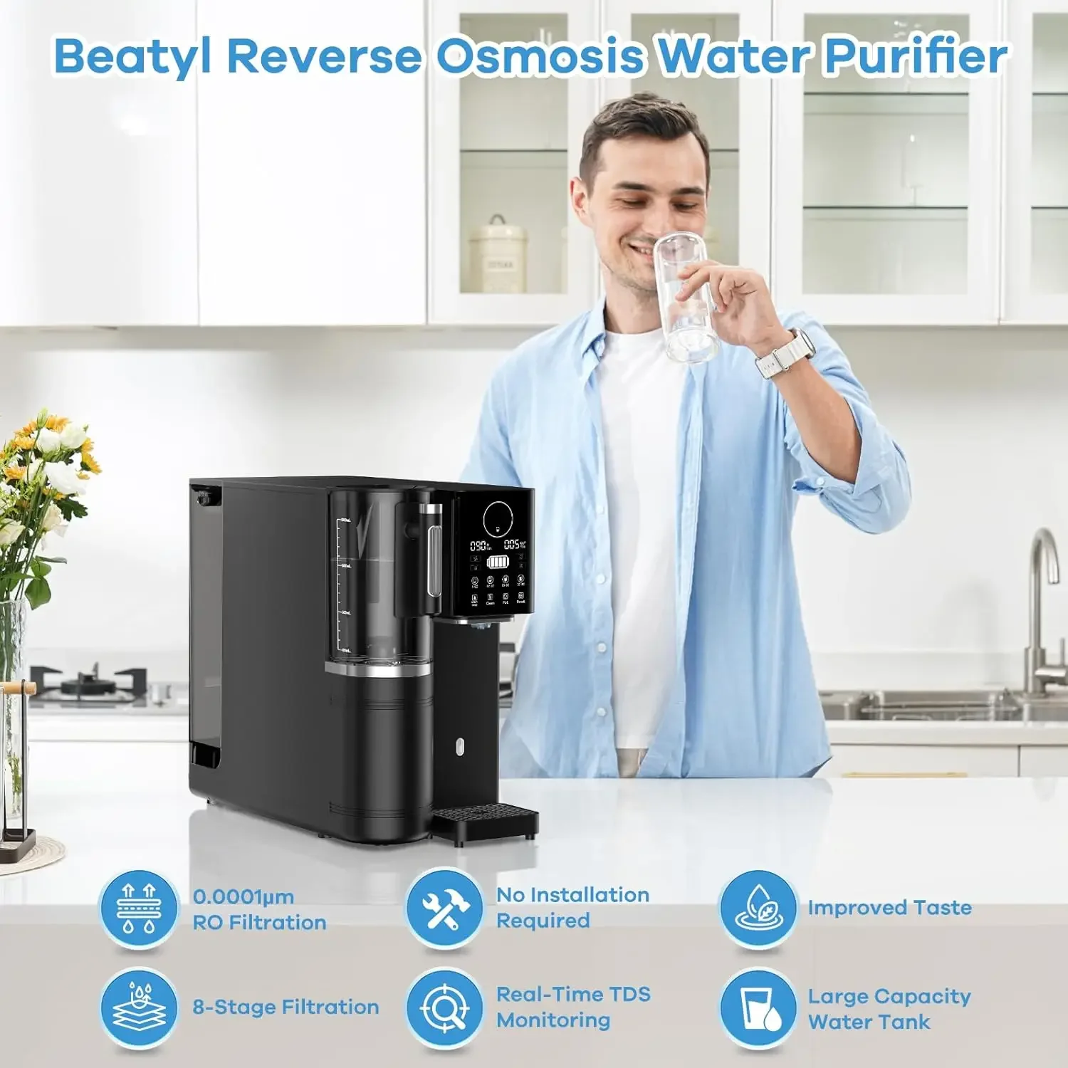 Osmosis Water Filter, Water Purifier, 8-Stage RO Filtration System, Portable Water Purifier Countertop for Kitchen, Office, RV,