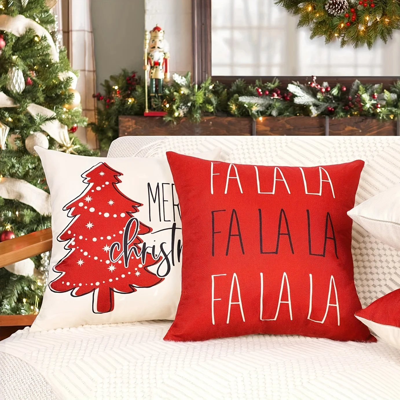 غطاء وسادة أحمر لعيد الميلاد - زخرفة جولي ندفة الثلج | ديكور عطلة الشتاء، سرير/أريكة/غرفة المعيشة #4