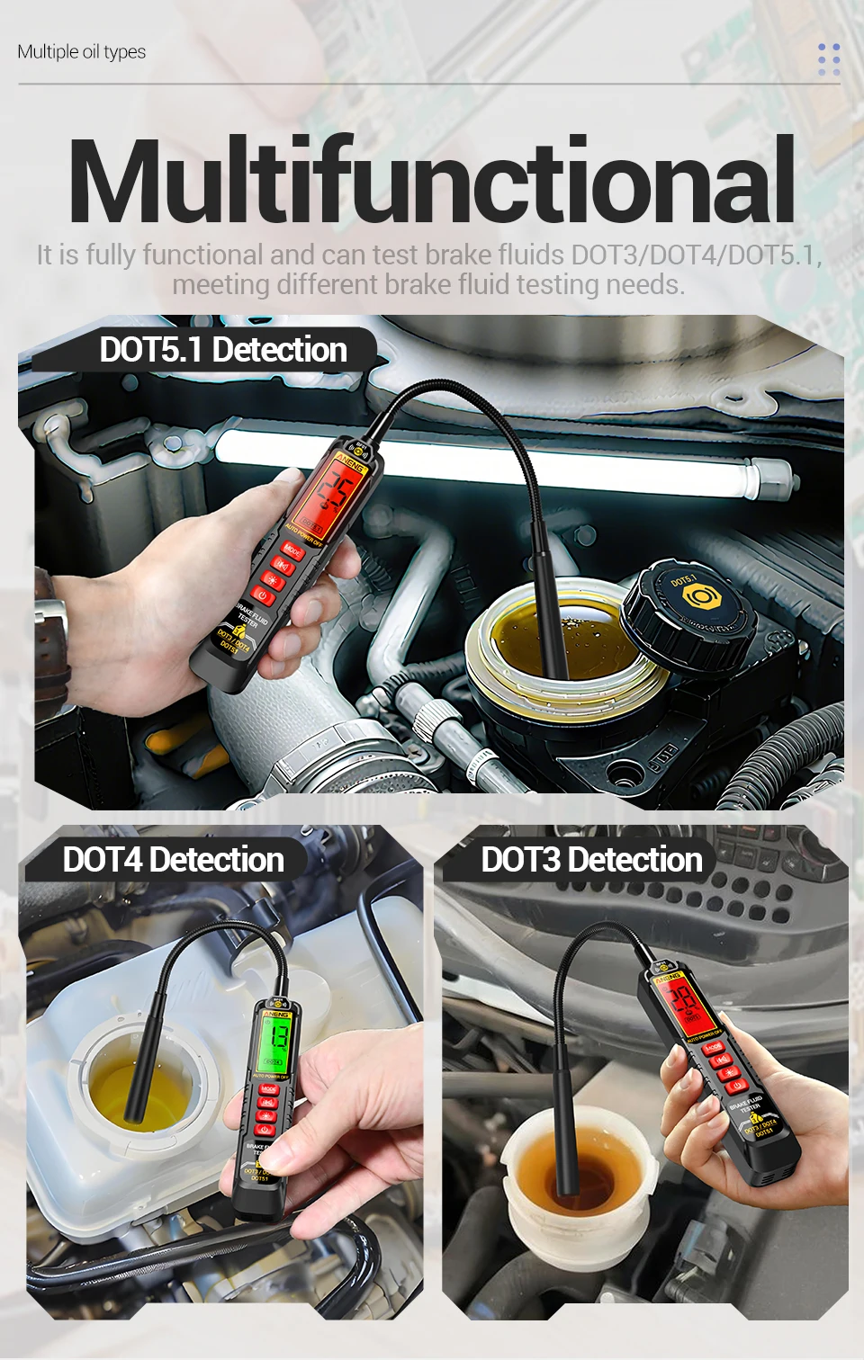 ANENG BF01 Bremsflüssigkeitstester Handgerät mit Digitalanzeige Akustischer/Sichtbarer Alarm Test RT01 Auto Digitales Relais-Detektionskit – Detail 11