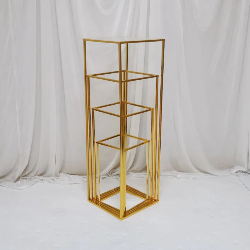 Wedding Arch Gold Plated Geometric Flower Stand, Home Decoration, Party T-Table, Shiny Metal Frame, Background, 4-Piece Set