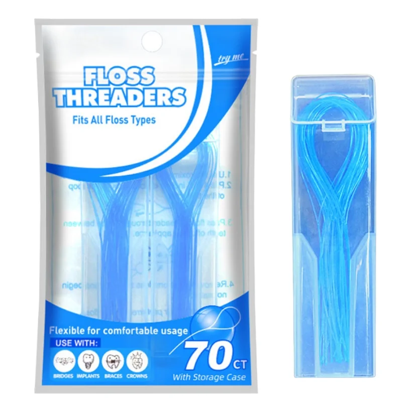 70Pcs/Pack Dental Floss Threaders Dental Cleaning Floss for Braces Bridges and Implants Nylon Teeth Care Tool Oral Health