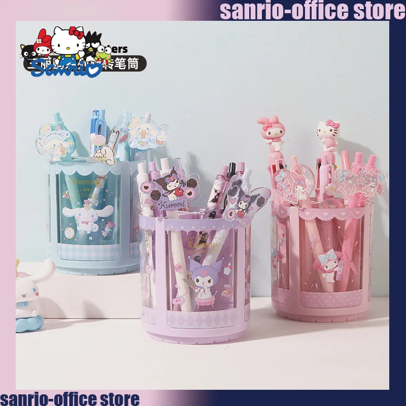 anime cartoon caixa de armazenamento para desktop decor rotating pen holder miniso sanrio kuromi cinnamoroll minha melodia grande capacidade estudante 01