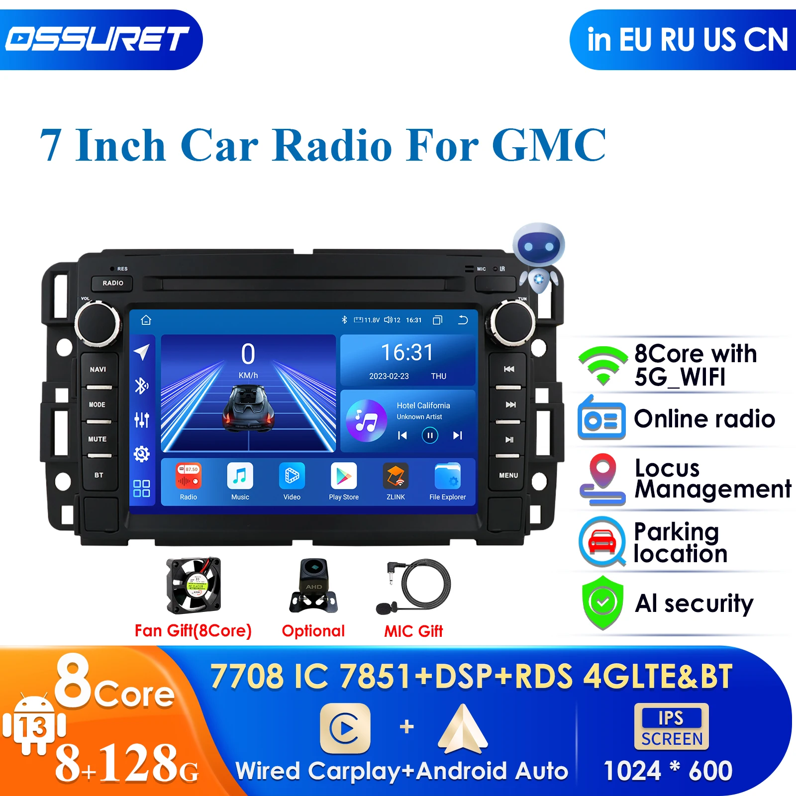 

Carplay 4G QLED Screen 2din Android Autoradio for GMC Yukon Sierra Savana Chevrolet Silverado Impala Buick Enclave Car Radio GPS