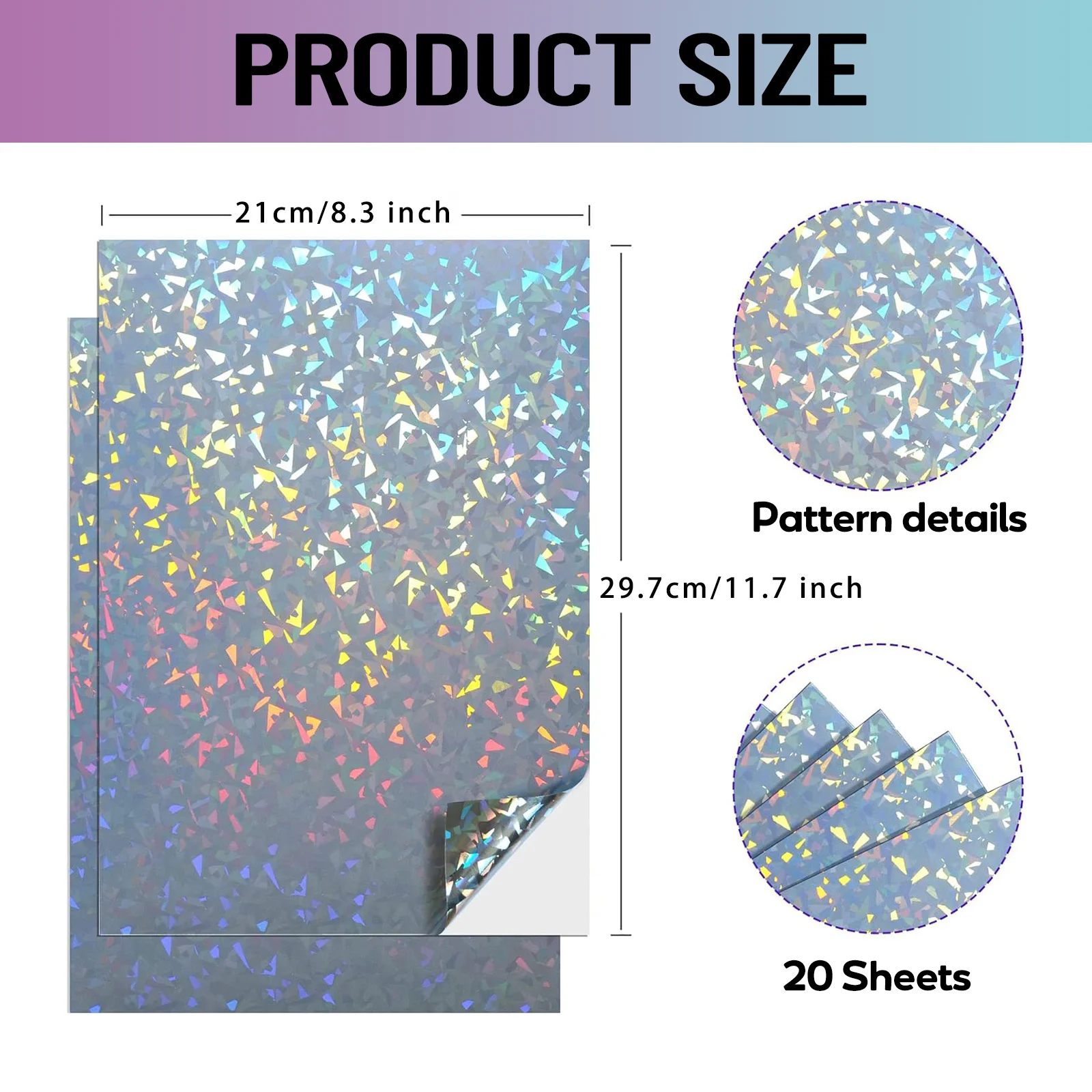 20 Sheets A4 Diamond Vinyl Sticker Paper Waterproof Inkjet & Laser Printable Adhesive Paper Broken Glass for Crafting Lable