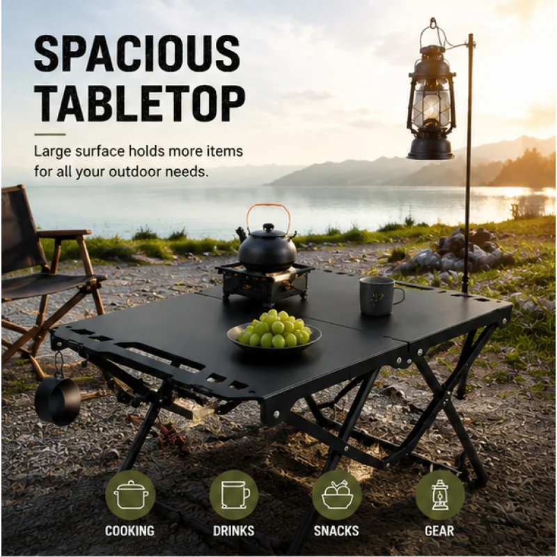 Portable Camping Picnic Table Foldable Design With Hollow Edge And Hanging Space Lightweight And Easy To Carry Outdoors