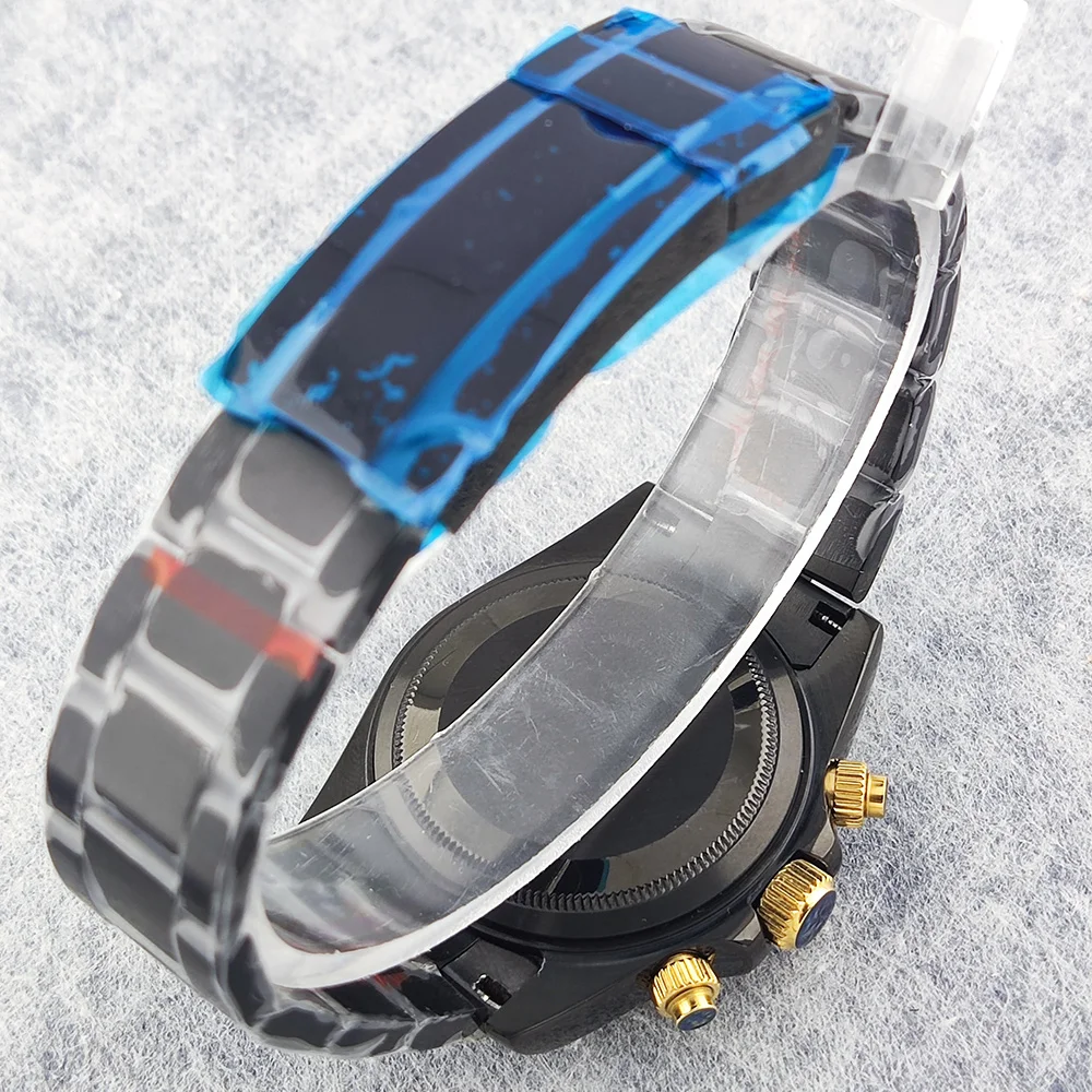 الأعمال 39 مللي متر ساعة كوارتز رجالية كرونوغراف الياقوت كريستال VK63 حركة العربية مضيئة الهاتفي الفولاذ المقاوم للصدأ ساعة رجالي