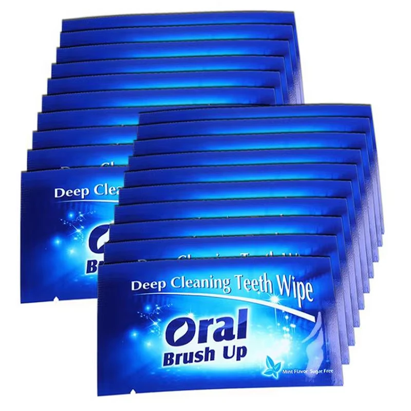 200pcs Disposable Teeth Deep Cleaning Wipes Brush Up Woven Cloth Mint Flavor Oral Hygiene Care Tools Residue Stains Remove Wipe