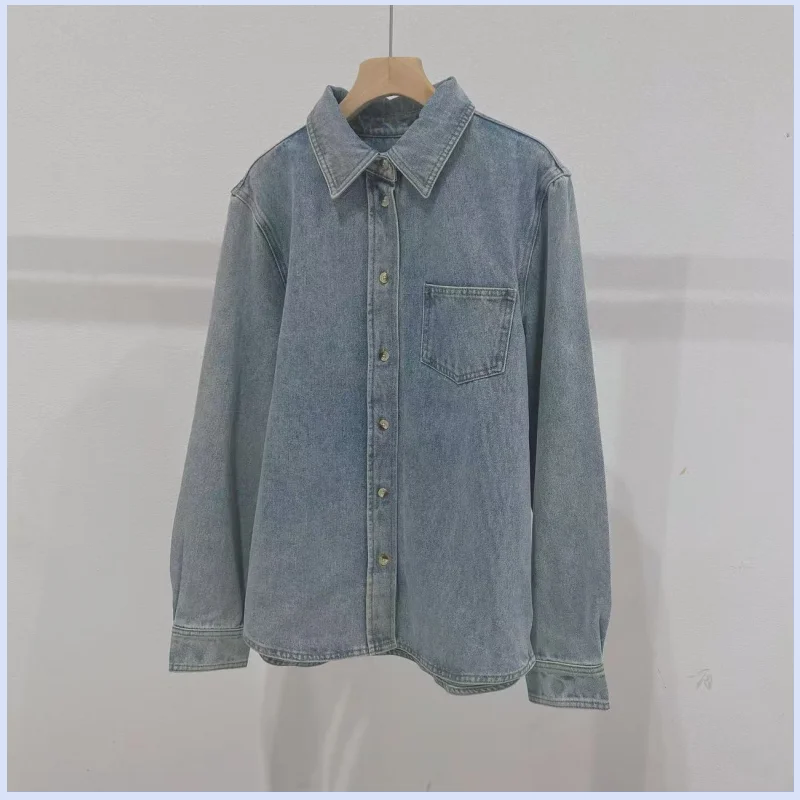 26 Year New TT Light Blue Women's Retro Denim Loose Layered Casual Slimming Collared Shirt