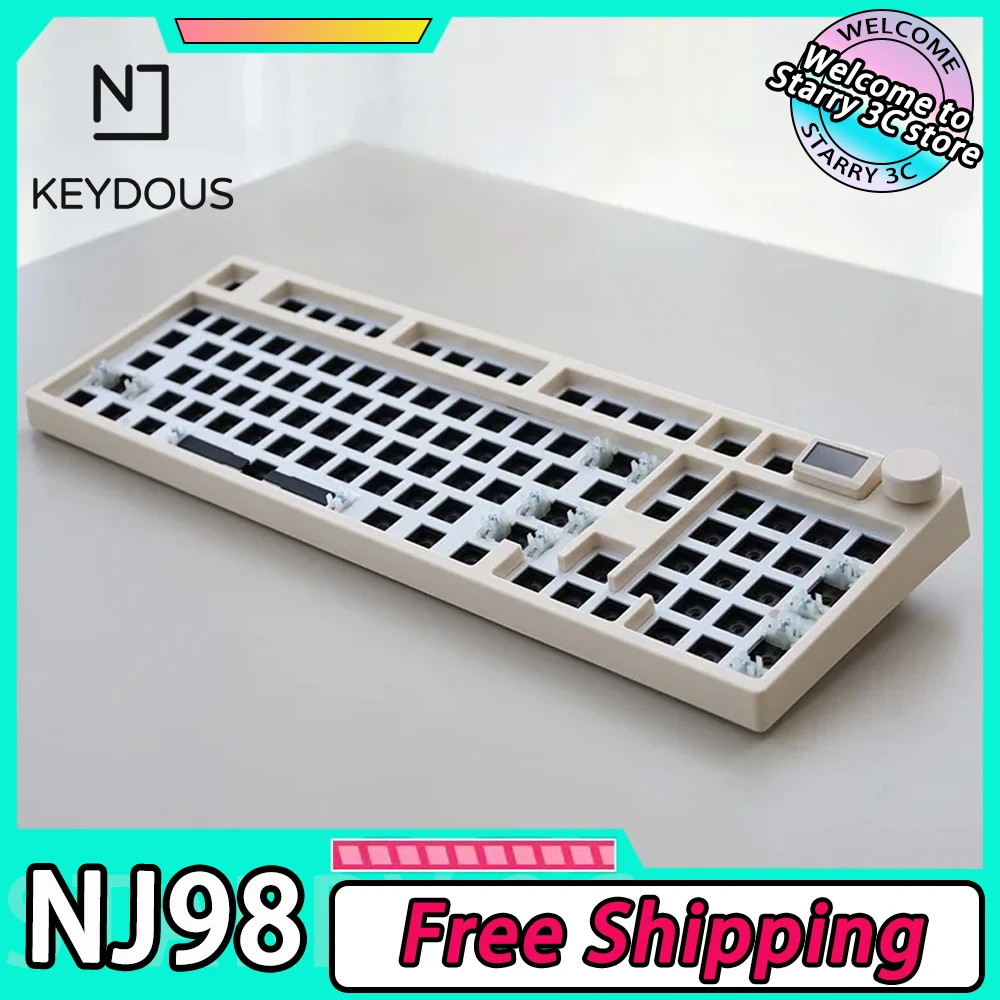 Keydous NJ98 Mechanical Keyboard Kit Multifunctional Knob Custom Screen Aluminum Three Mode Hot Swap 98 Keys Gaming Keyboard Mac