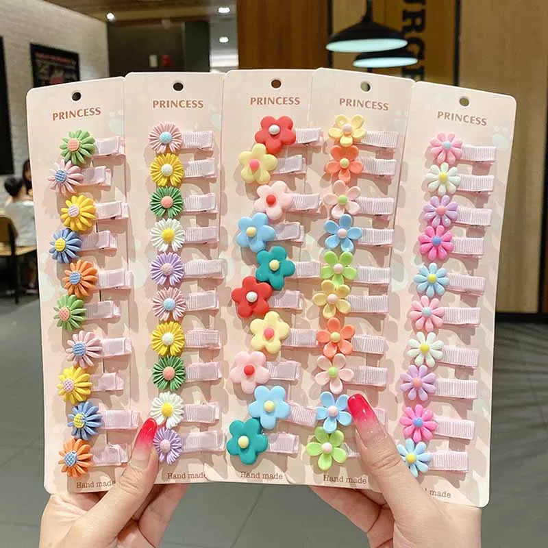 10Pcs Childrens Hair Clip Cartoon Edge Cloth Small Hair Clip Cute Little Girl Side Clip Baby Lovely Flower Hair Duckbill Clip
