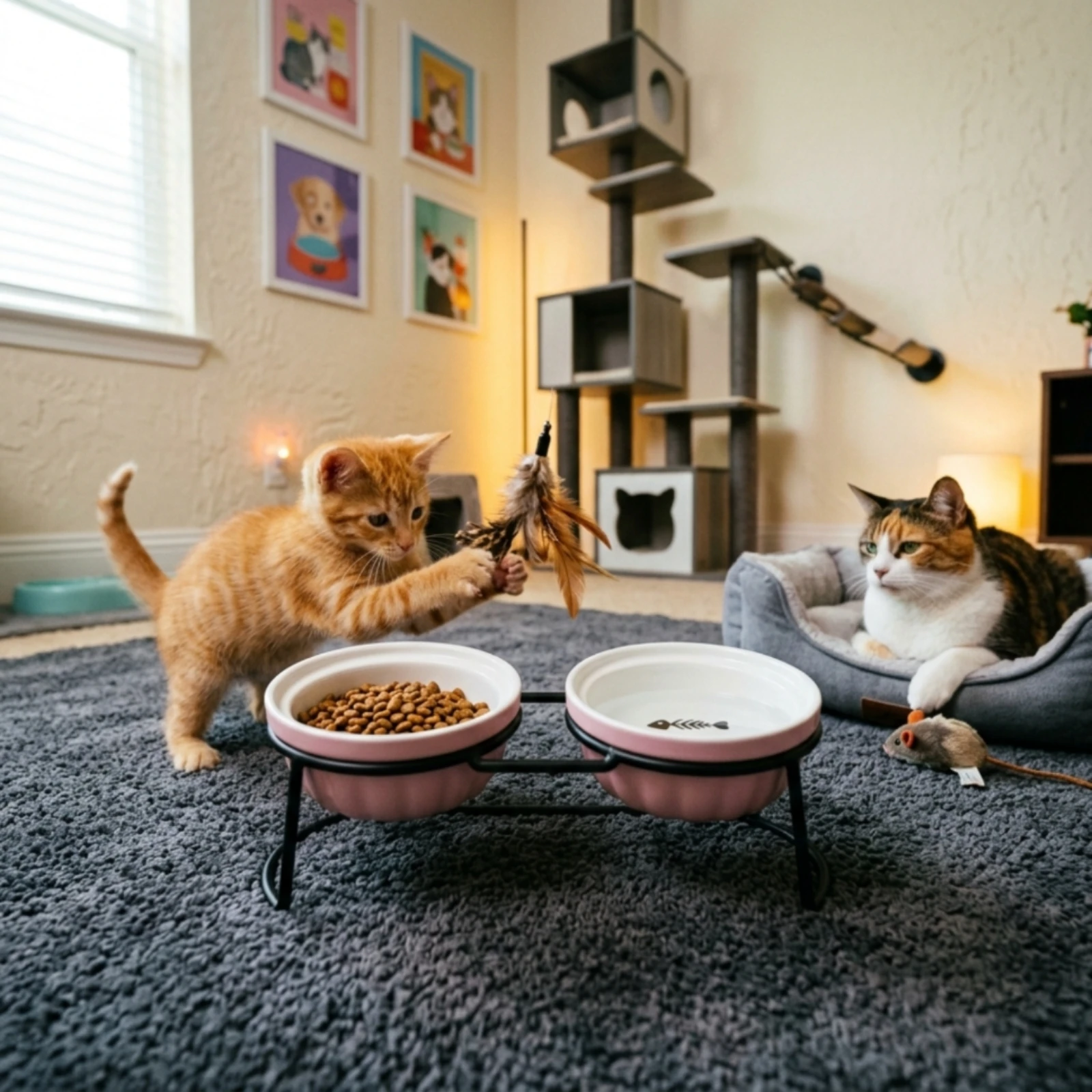 Elevated Ceramic Cat Bowls Tilted Food - Juego de 3 Comederos Elevados para