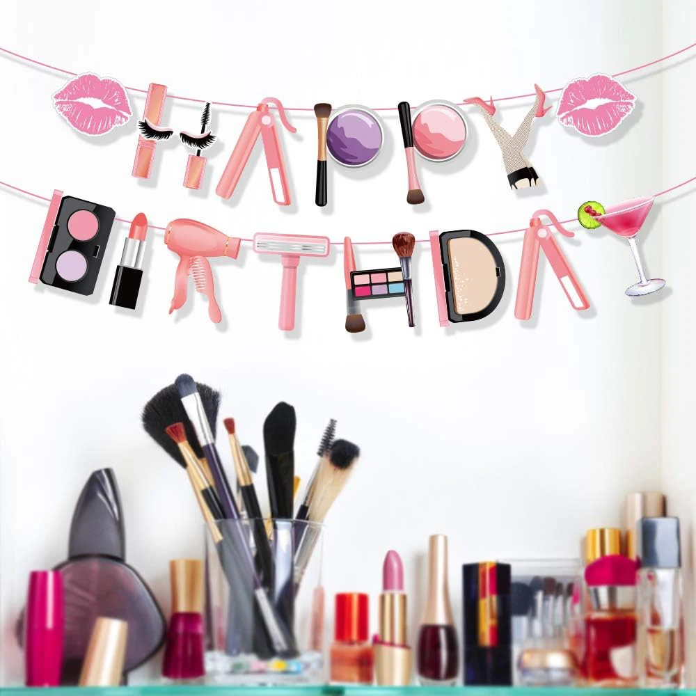 Spa Make Up Partyzubehör Kosmetik Alles Gute zum Geburtstag Banner Papier Goodie Bags mit Aufklebern Mädchen Frauen Geburtstag Party Dekoration – Detail 21