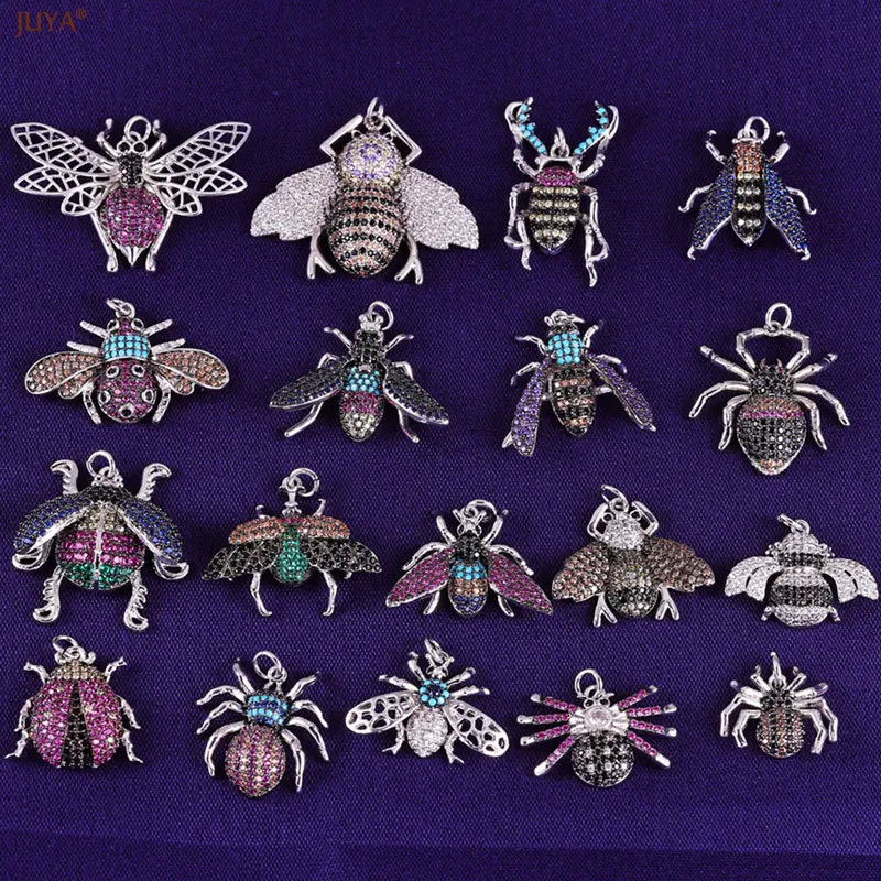 JUYA Multiple Style Copper Zircon Insect Charm Creative Spider Bee Pendant For DIY Fashion Jewelry Earrings Supplies Accessories