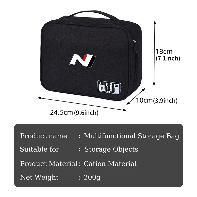 Digital Storage Bag Data Cable Organizer Portable Waterproof For Hyundai Sonata i30 i20 Tucson Elantra Kona N Line