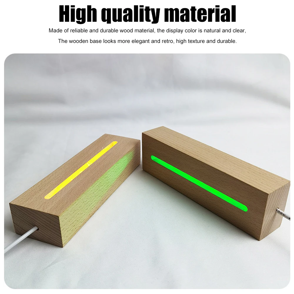 Rectangle Solid Beech Wooden LED Base for Resin Letter Lamp Acrylic Glass Resin Art Wood Light Display Base Led Stand