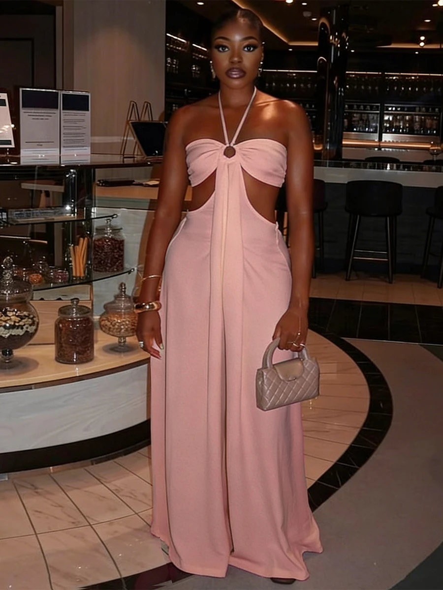 Cutenew licou combinaisons femmes Sexy élégant sans taille dos nu cercle ruban Simple été tendance Clubwear vacances salopette