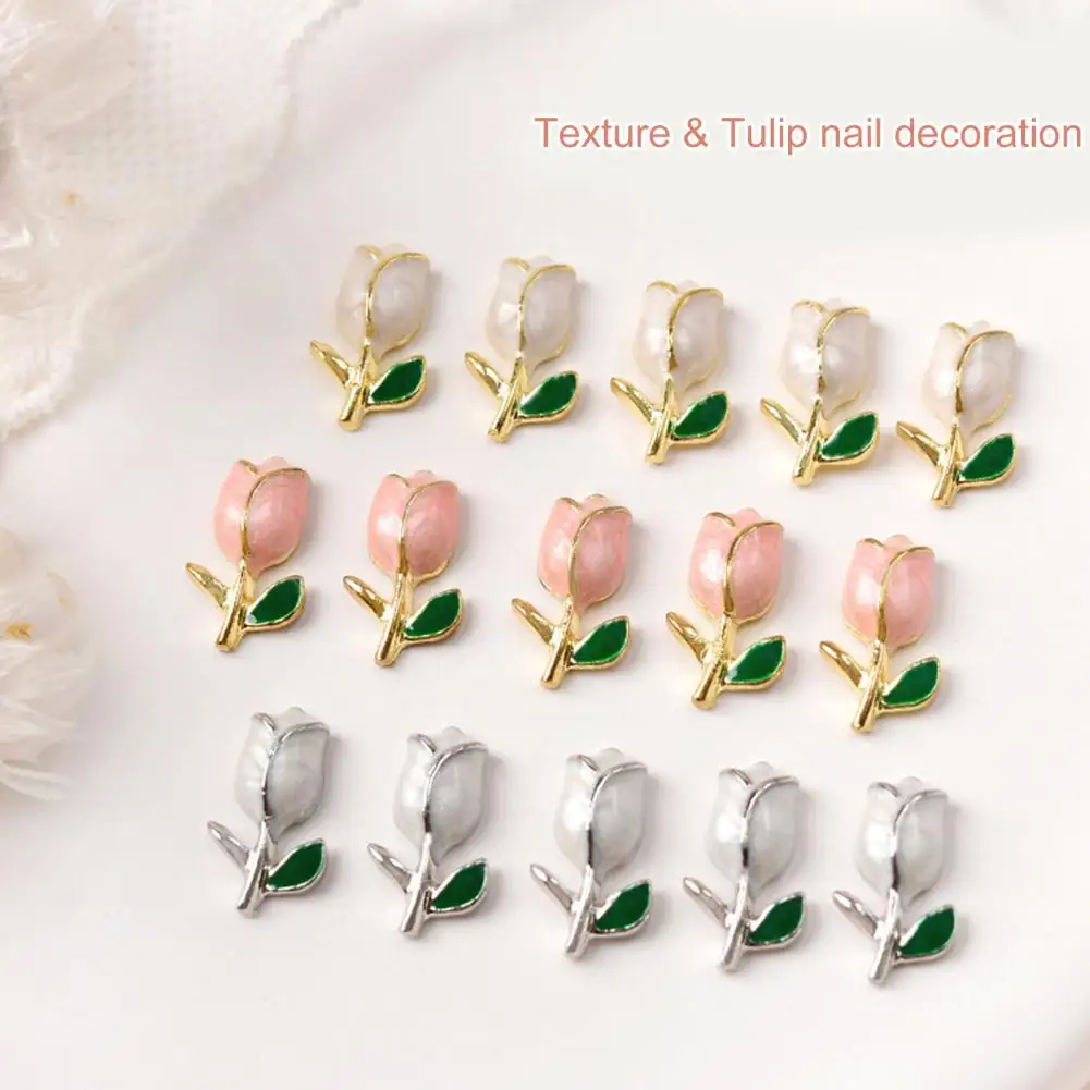 10 pçs manicure decoração colar facilmente prego tulipa ornamento flor designer de unhas charme tulipa ornamento