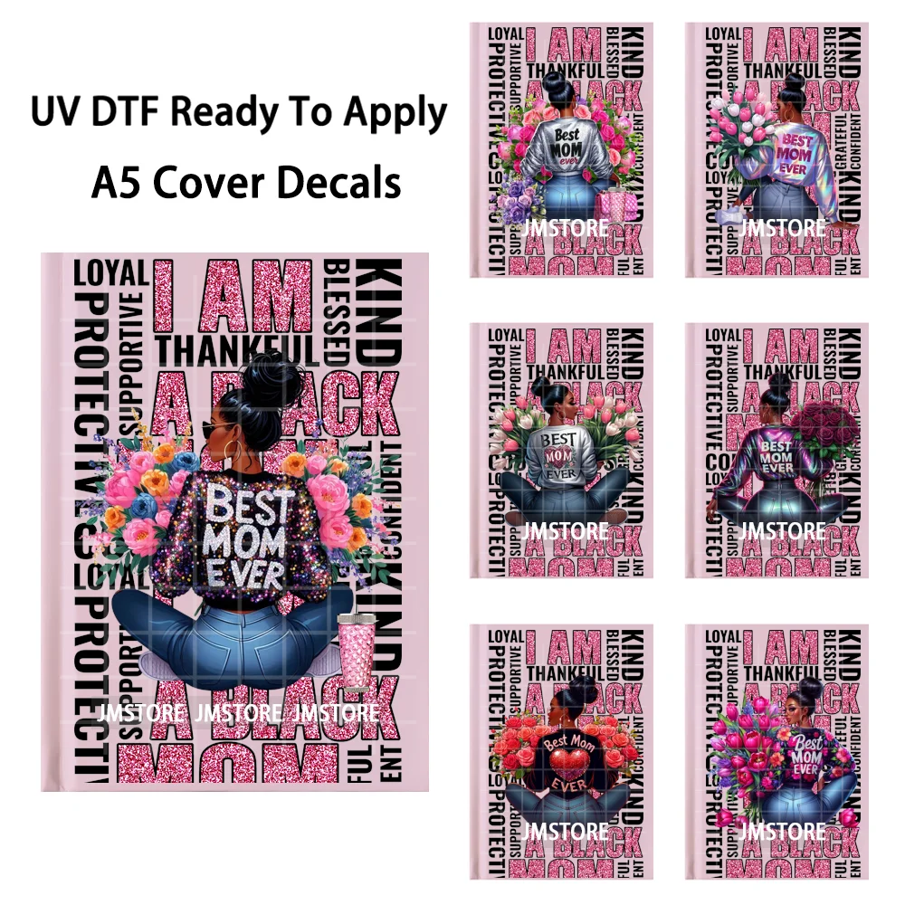 Best Mom Ever Black Queen Quotes A5 Notebook UV DTF Wraps Ready To Apply Waterproof Transfer Stickers Decals For Journal Cover