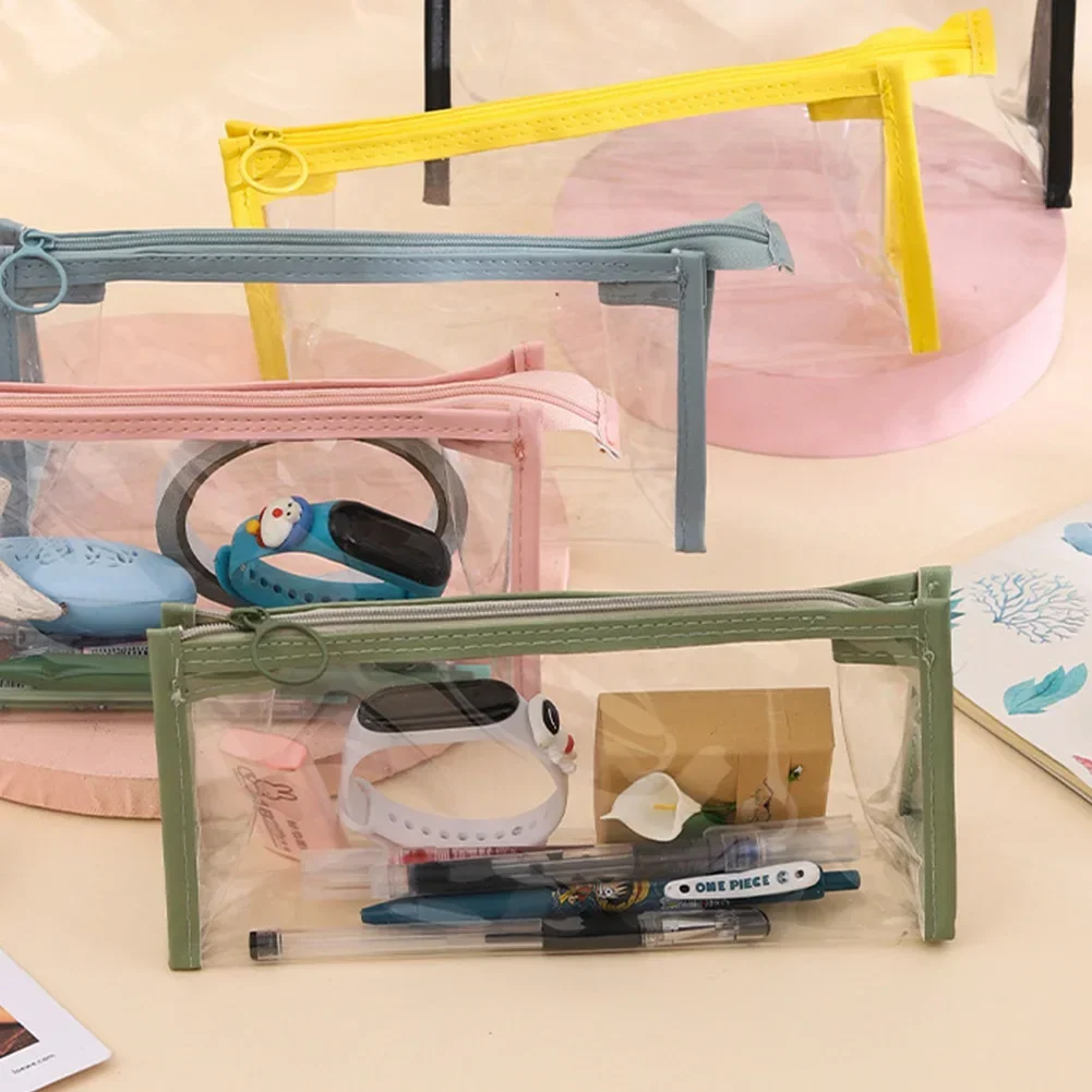 

Прозрачный пенал большой емкости, простая сумка для ручек, косметичка, школьные канцелярские принадлежности, офисная настольная организация хранения