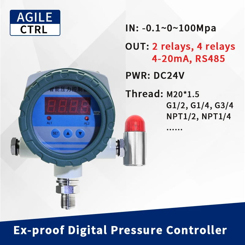 explosion proof intelligent pressure transmitter pressure switch led display 2 relay 4-20ma output alarm pressure controller