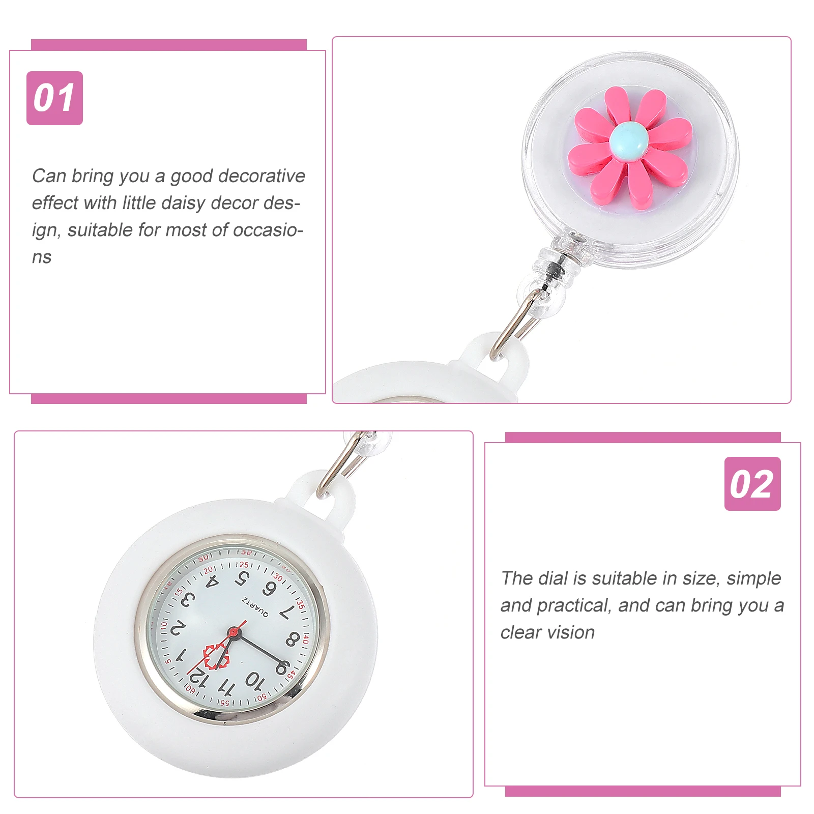 

2pcs Silicone Cartoon Pocket Watches Daisy Design Nurse Chest Watch Anti-Fall Durable Timing Decorative For Teachers Students