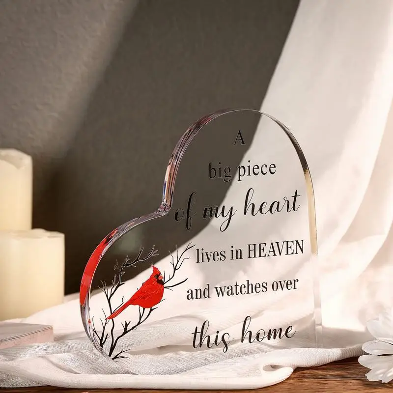 1pc, Unique Red Cardinal Acrylic Centerpiece Decoration, A Big Piece Of My Heart Lives In Heaven Memorial Sign