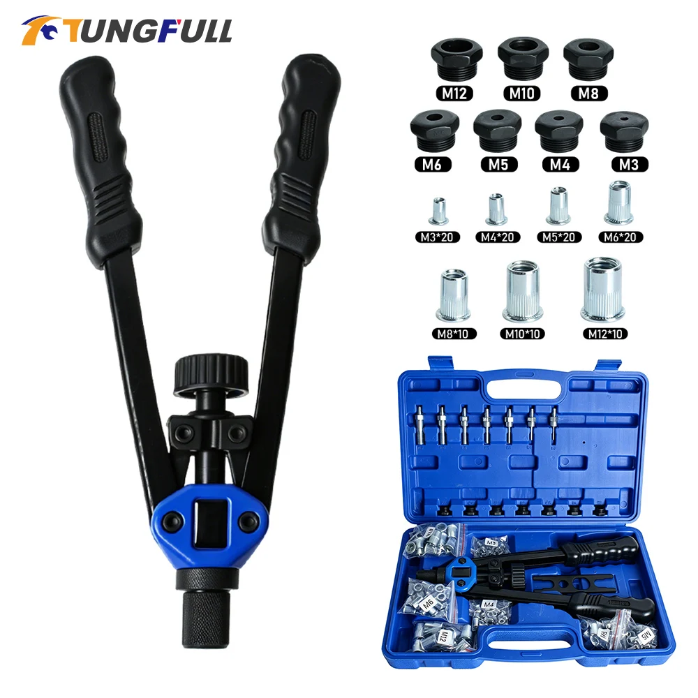 

Heavy Duty Rivet Nut Pliers Set Thread Rivet Pliers Set with 110 Rivet Nuts M5-M12 Hand Riveter Gun for DIY Automotive Repair