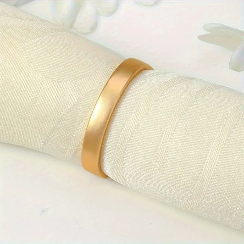 5pcs Golden Napkin Rings - Solid Color D-Shaped Table Decor for Festival,Holders for Dining Atmosphere Enhancement,Napkin Holder
