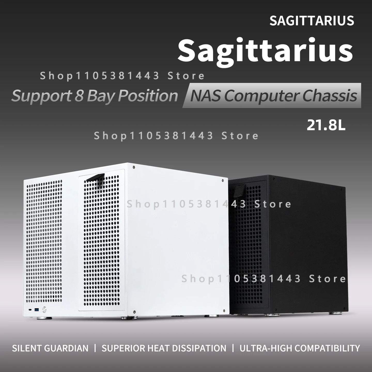 

ATX Power Supply, MATX Motherboard, Full-height PCIE, 21.8L Sagittarius 8-bay NAS Chassis