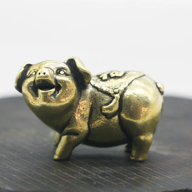 1/2pcs pure copper piglet brass zodiac pig small ornament copper hand handle antique copper micro-carving antique bronze ware