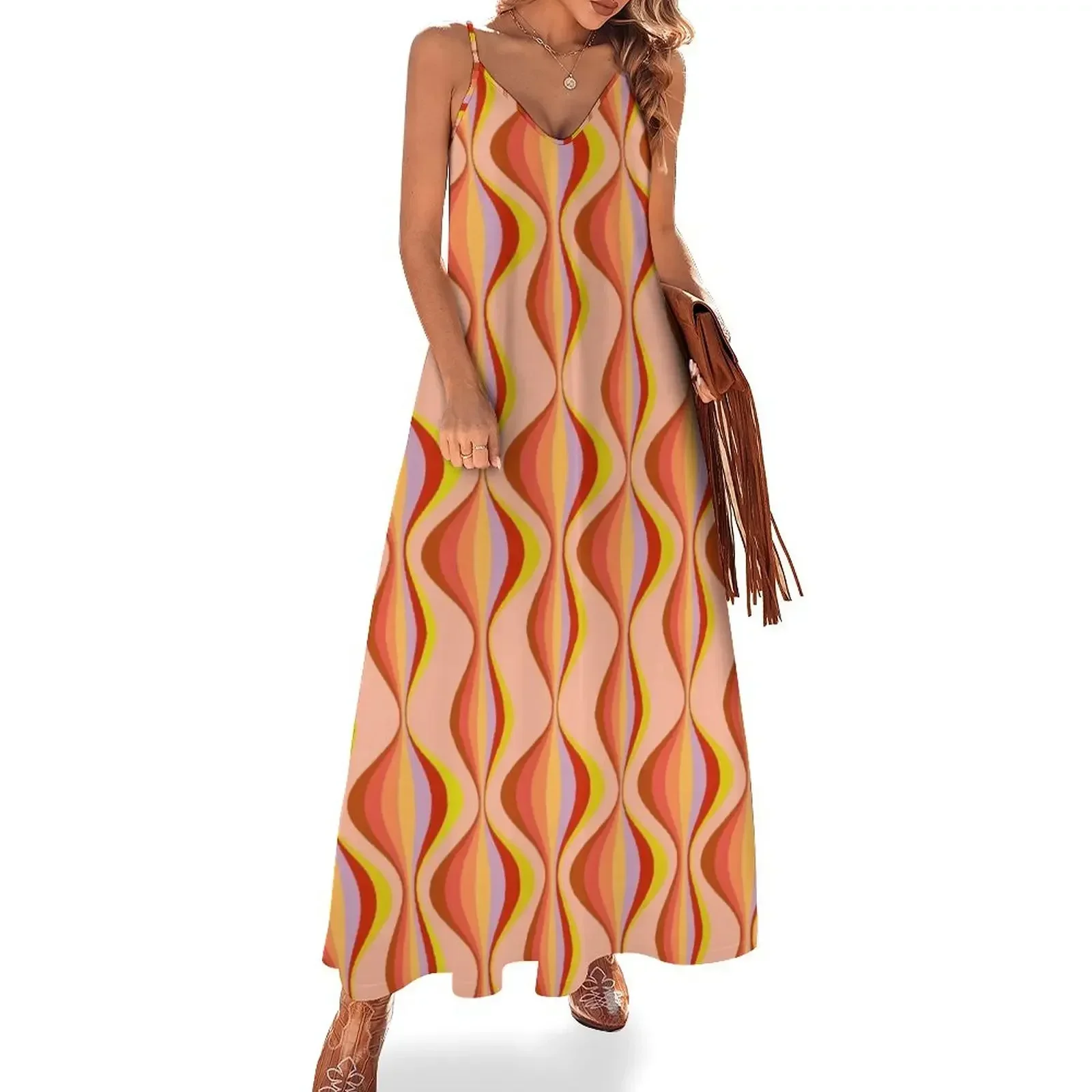 60s Retro Mod Pattern Sleeveless Dress prom dresses Women's summer long dress Dress