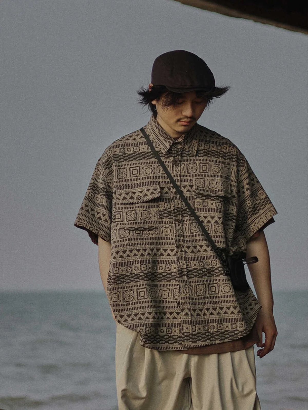 

Летняя винтажная японская свободная футболка в стиле оверсайз, рабочая одежда, мужская повседневная ретро-футболка в этническом стиле, трендовая...