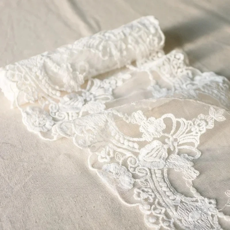 White Cotton Embroidery Lace 20 Cm X 100 Cm Width for Clothing Headwear Scarf Decoration
