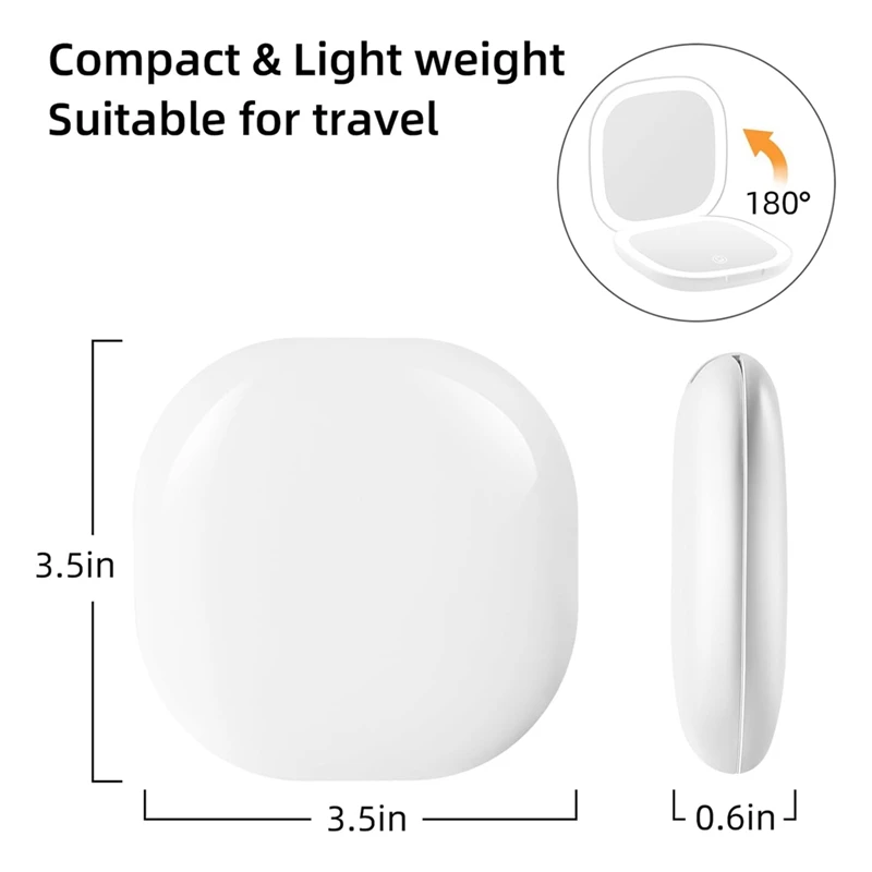 LED 조명 장착 포켓 확대 메이크업 거울, 양면 충전식 터치 스크린, 3.5 인치, 10X 배율