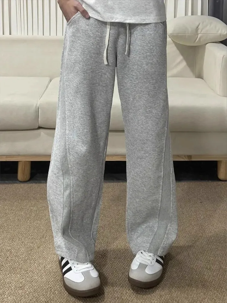 

Pure Cotton Heavyweight Casual Sweatpants Men's Loose Fit Spor American Sle Drapey Long Straight Leg Trousers