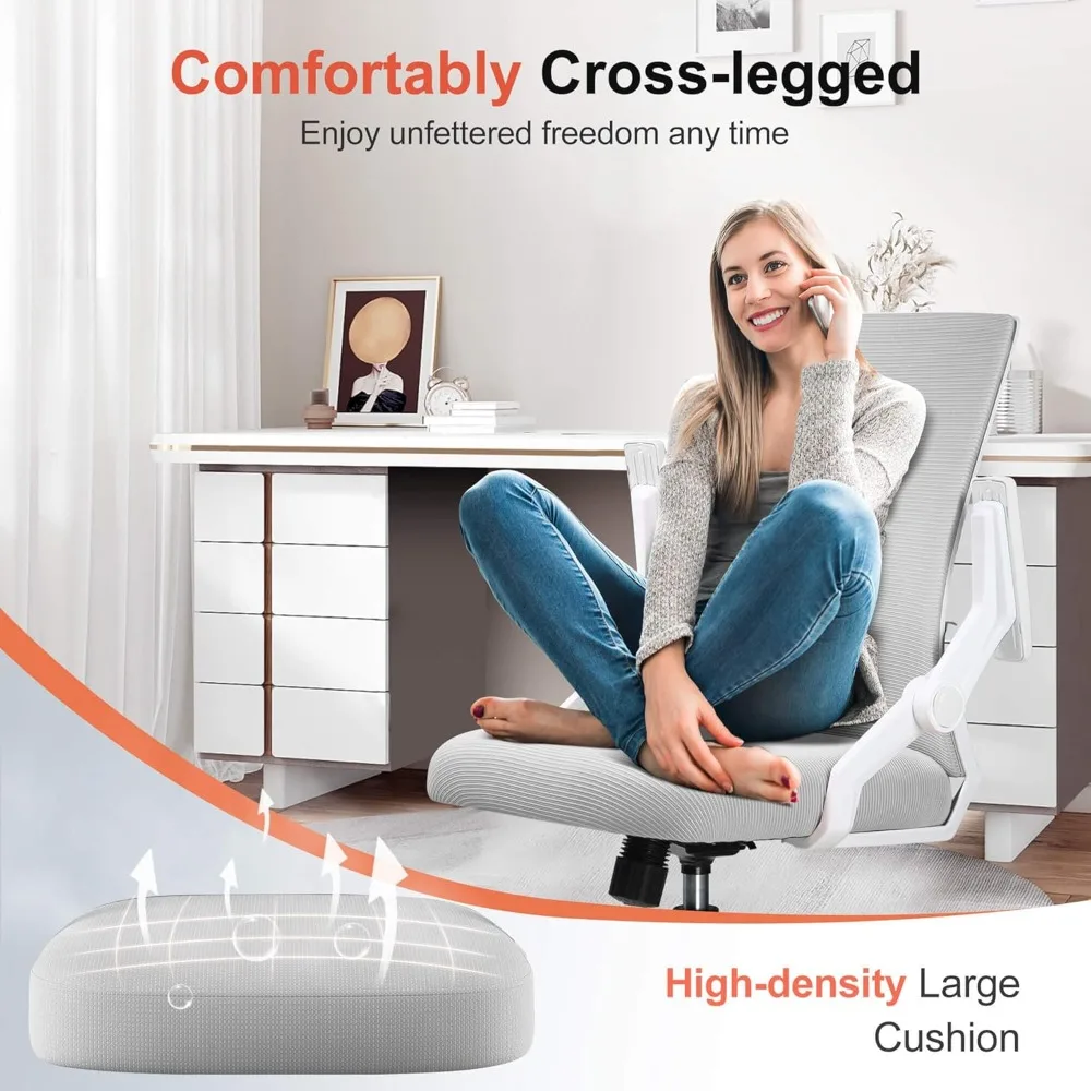 كرسي مكتب مريح مع مساند للذراعين قابلة للطي كرسي كمبيوتر تنفيذي للمكتب المنزلي، شبكة قابلة للتنفس وأسفل الظهر التكيفية