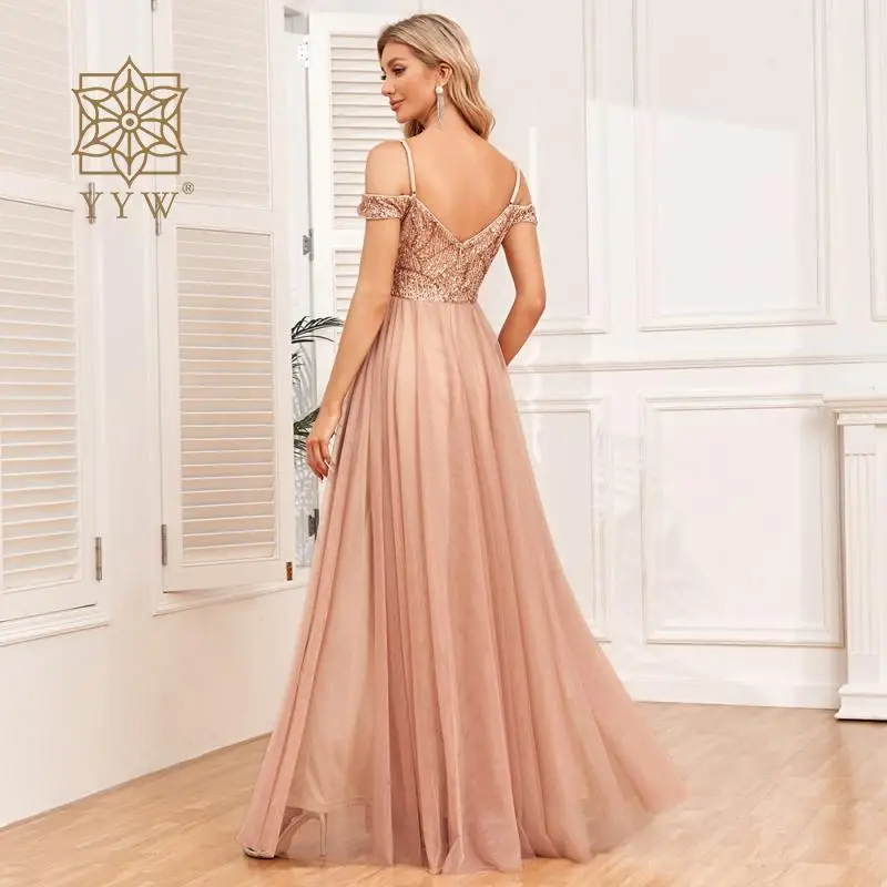 Vestido de baile de lujo con correa de lentejuelas para mujer, vestidos de baile para mujer, elegantes vestidos de Gala para ocasiones formales, vestido de gasa para mujer de noche